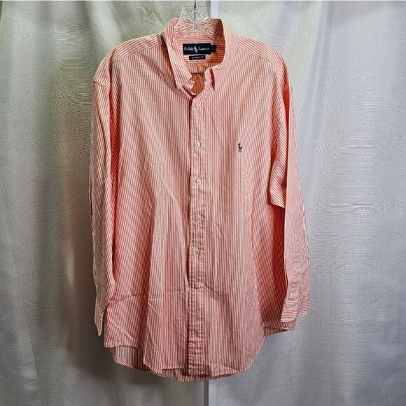 Ralph Lauren Orange Striped Classic Fit Button Down Shirt Size 16 1/2 - Picture 1 of 9